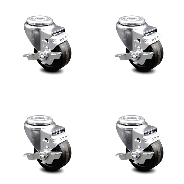 3.5 Inch Phenolic Wheel Swivel Bolt Hole Caster Set with Brake